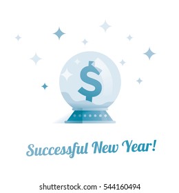 Abstract snow globe with dollar sign. Idea - Symbol of business success and profit growth in new year.