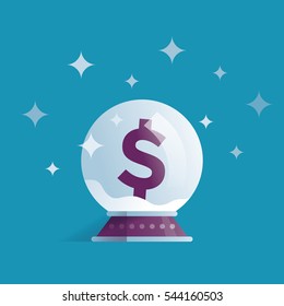 Abstract snow globe with dollar sign. Idea - Symbol of business success and profit growth in new year.