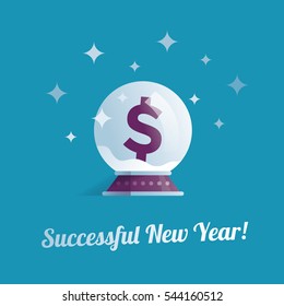 Abstract snow globe with dollar sign. Idea - Symbol of business success and profit growth in new year.