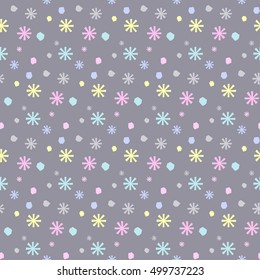Abstract snow. Winter snowflake childish seamless pattern background. Soft colored snow isolated on soft grey cover for use in design for winter holiday card, invitation, banner, album, etc.