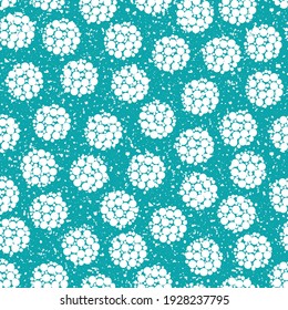 Abstract snowball seamless vector pattern background. White circles within large circular shapes on aqua blue frosted backdrop.Modern snow geometric design with grunge texture effect. Winter repeat