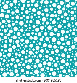 Abstract snowball seamless vector pattern background. Aqua blue white backdrop dense polka dot shapes.Modern snow scattered design with hand drawn varied sizes. All over print for winter frost concept