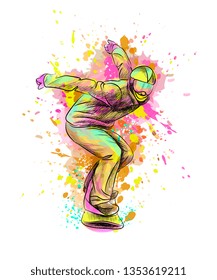 Abstract snowboarder from a splash of watercolor, hand drawn sketch. Vector illustration of paints