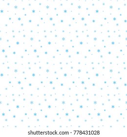 Abstract snowfall blue on white. Seamless pattern for festive Christmas and New Year greetings, invitations, ornaments.