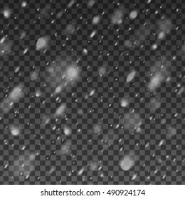 Abstract Snowfall Overlay Effect on Transparent Background for Christmas and New Year Design. Vector Illustration.