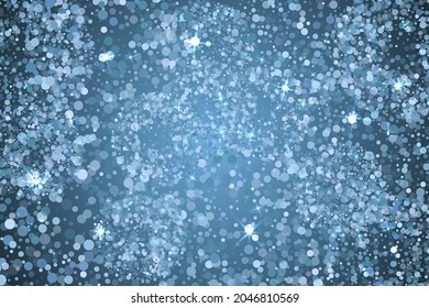 Abstract snowfall winter blue white snowflakes background. Winter storm snowfall backdrop vector illustration. White circle snowflakes flying and falling on blue 