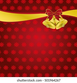 Abstract snowflake background with Christmas bells and ribbon