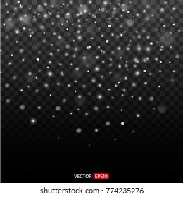 Abstract snowflake background. Falling snow on a transparent background.  Fall of snow. Vector illustrator 10 EPS.
