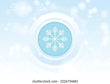 Abstract snowflake blue button in snowfall blue background