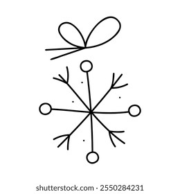 Abstractas copo de nieve con un arco. Ilustración Clipart en blanco y negro.