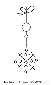 Abstractas copo de nieve con círculos y arco en una cuerda. Ilustración Clipart en blanco y negro.