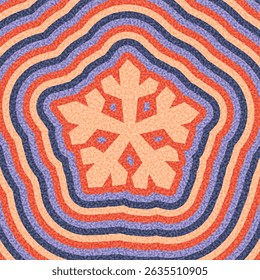 Abstract snowflake design in peach and red with purple ripple effect. Vector illustration with retro flair.