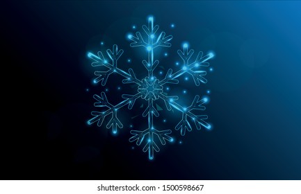 Abstract snowflake Icon form lines and triangles, point connecting network on blue background. Illustration vector