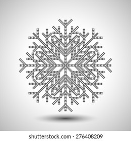 Abstract snowflake with imitation of sequins for Christmas greeting cards, advertising and other creative designs. Editable vector with several layers. Eps 10