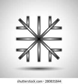 Abstract snowflake with imitation of silver metal for Christmas greeting cards, advertising and other creative designs. Editable vector with several layers. Eps 10