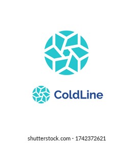 Abstract snowflake logo for fridge, conditioning, technology, cooler. Cold snow, ice, arctic, north, polar, cooling logo. Frozen flower icon.