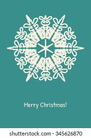Abstract snowflake on color background. Christmas card. New Year illustration. Holiday design. Winter backdrop. Vector illustration.