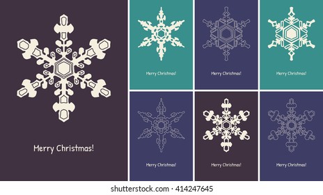 Abstract snowflake on color background set. Christmas card. New Year illustration. Holiday design. Winter backdrop. Vector illustration.