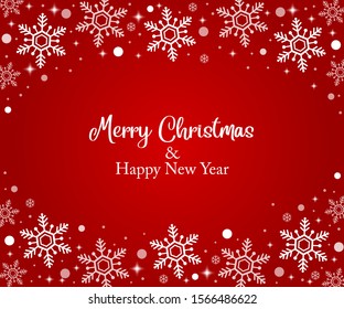Abstract snowflake on a red background. Merry Christmas and Happy New Year greeting. 