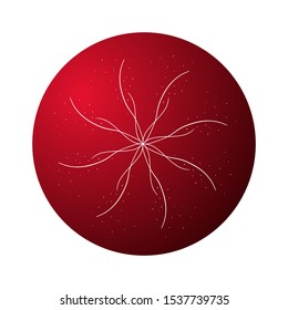 Abstract snowflake on red Christmas ball. Vector New Year decoration.