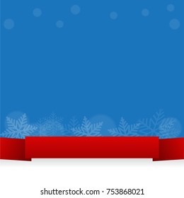 Abstract Snowflake with red ribbon on blue Background, for Christmas concept.-Papercut Design