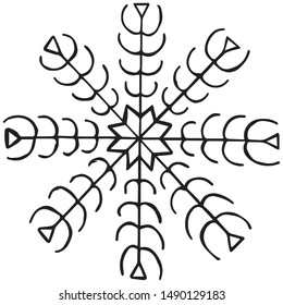 Abstract snowflake in scandinavian style on a white background. Hand-drawn isolated winter theme doodle.
vector.