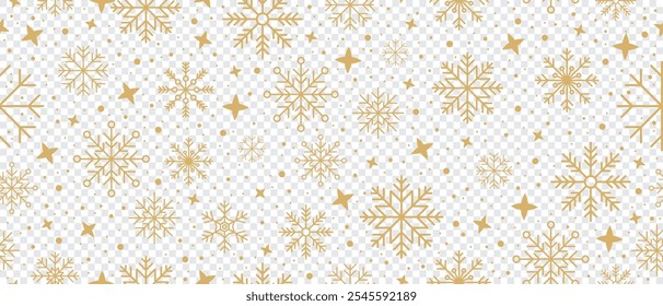 Abstract snowflake seamless border. Snowflakes seamless pattern. Snowfall repeat backdrop. Winter holidays theme. Seamless background with snowflakes. Vector illustration