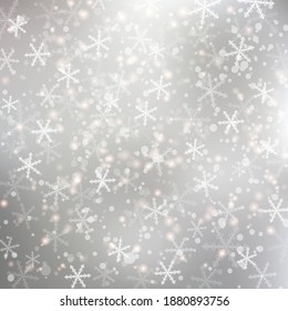 Abstract snowflake and snowfall on gradient grey background , vector illustration for Christmas and New Year card and artwork