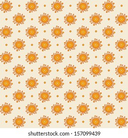 Abstract snowflake or star shape pattern with polka dot elements. Seamless vector background.