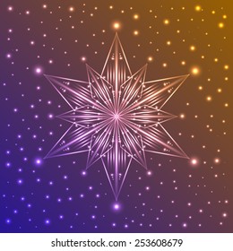 Abstract snowflake with stars on color background