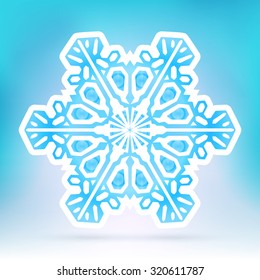 Abstract Snowflake Symbol With Ice Blue Background Gradient - Beautiful Filigree Snow Flake Icon Label With White Border - Seasonal Winter Design Sticker