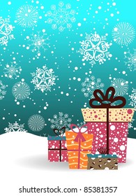 abstract snowflakes background with colorful gifts vector for new year & christmas