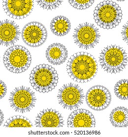 abstract snowflakes background. vector illustration of snow Christmas decoration. classic xmas backdrop template. yellow seamless pattern.