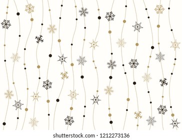 Abstract of snowflakes golden and black christmas simple retro background, illustration vector eps10