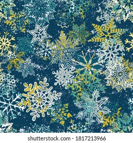 Abstract snowflakes grunge wallpaper winter vector seamless pattern