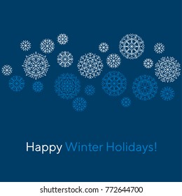 abstract snowflakes header in line style. winter simple snow decor vector illustration. white and blue snow ornament.