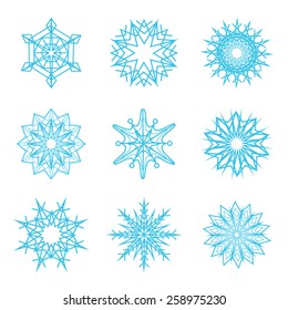 Abstract snowflakes icon set. Vector illustration. Isolated on white background.