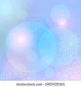 Abstract snowflakes on a bluish pink background. Winter wallpaper. Vector illustration.