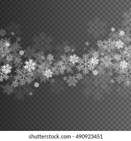 Abstract Snowflakes Overlay Effect on Transparent Background for Christmas and New Year Design. Vector Illustration. 