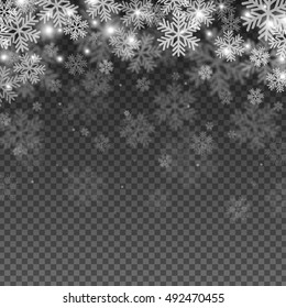 Abstract Snowflakes Overlay Effect on Transparent Background for Christmas and New Year Design. Vector Illustration.