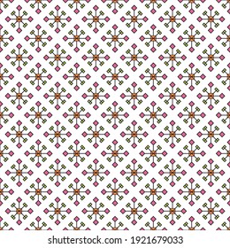 Abstract snowflakes seamless pattern, diagonal print, small squares and rhombuses on a white background. Great for decorating fabrics, textiles, gift wrapping, printed matter, interiors, advertising.