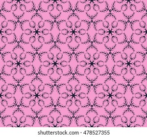 Abstract snowflakes in a seamless pattern. Vector illustration. New year series. Pink, purple color. For the design, printing