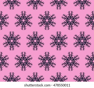 Abstract snowflakes in a seamless pattern. Vector illustration. New year series. Pink, purple color. For the design, printing