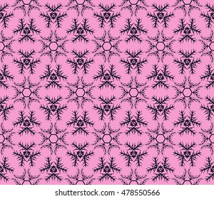 Abstract snowflakes in a seamless pattern. Vector illustration. New year series. Pink, purple color. For the design, printing