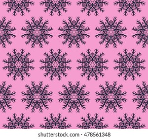 Abstract snowflakes in a seamless pattern. Vector illustration. New year series. Pink, purple color. For the design, printing