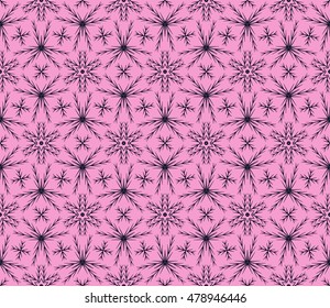 Abstract snowflakes in a seamless pattern. Vector illustration. New year series. Pink, purple color. For the design, printing
