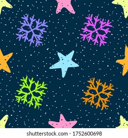 Abstract Snowflakes And Stars Pattern, Seamless Pattern, Vector Illustration EPS 10.