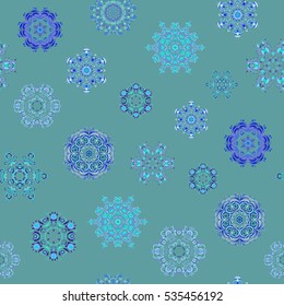 Abstract snowstorm with snowflakes. Winter mood background. Winter background. Blow snow texture pattern on green background. Windstorm. Seamless pattern with snowflakes. Winter weather.
