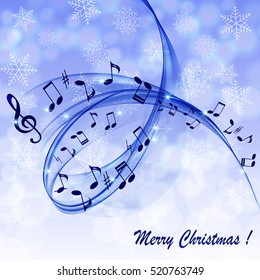 Abstract snowy background with notes and treble clef