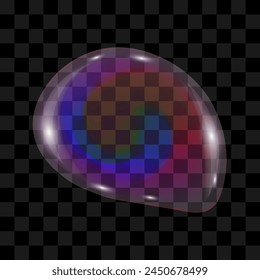 Abstractas burbuja de jabón con gradiente de arco iris, refracción y deslumbramiento sobre un fondo transparente. Ilustración vectorial